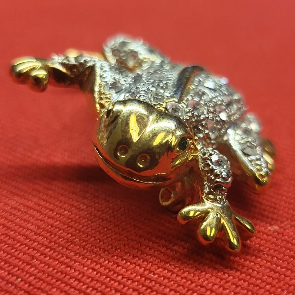 Vintage Rhinestone Frog Toad Brooch Pin - Picture 9 of 12